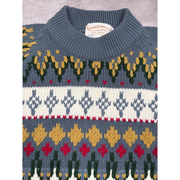 Vintage‎ Broadway Sweater Mens Medium Acrylic Knit Pullover 80s Pattern - Picture 3 of 15